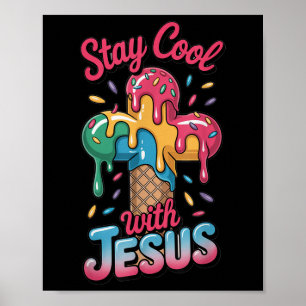 Cool Jesus Kids Ice Cream Drip Boys Christian Cros Poster