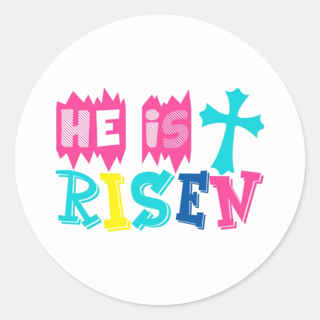 Cool Jesus Risen word art Easter Classic Round Sticker (Front)