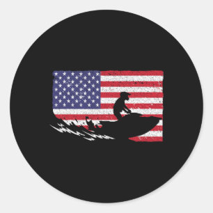 Cool Jet Ski For Men Women Skiers Us American Flag Classic Round Sticker