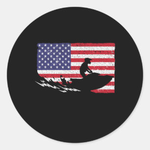 Cool Jet Ski For Men Women Skiers Us American Flag Classic Round Sticker