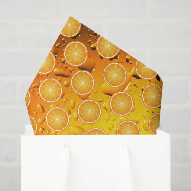 Cool Juicy Orange fruit slices pattern water drops Tissue Paper (Gift Bag)