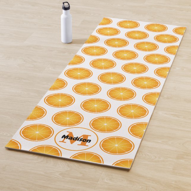Cool Juicy Orange slices Monogram white Yoga Mat (In Situ)