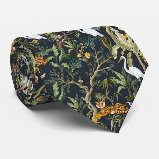 cool jungle animal tiled pattern tiger tie (Rolled)
