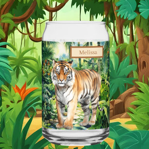 Cool Jungle tiger lovers add name Can Glass