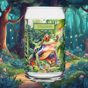Cool Jungle tree frog  lovers add name Can Glass