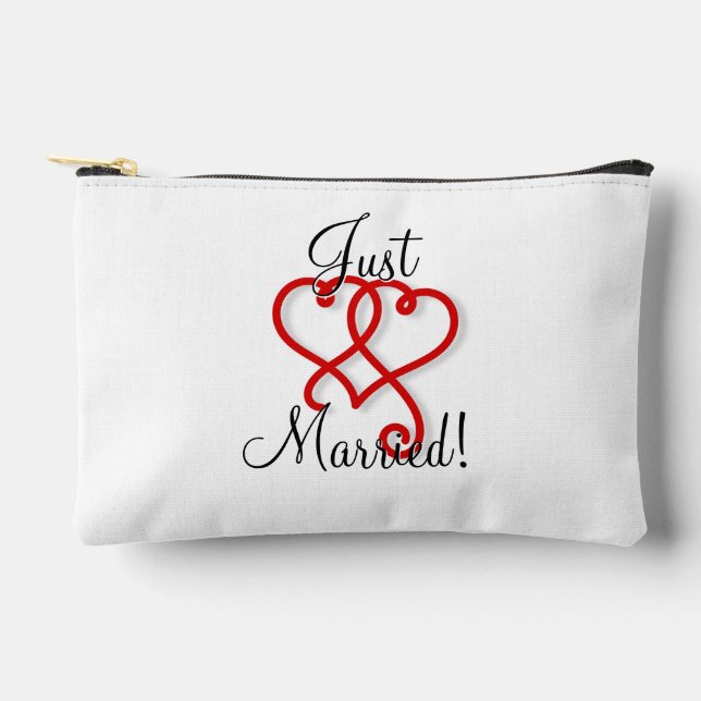 Cool Just Married Two Linked Swirly Red Hearts Accessory Pouch (Front)