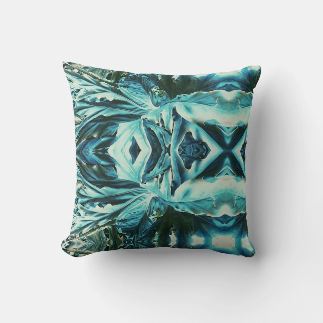 Cool Kaleidoscope Effect Green Plant Throw Pillow (Front)