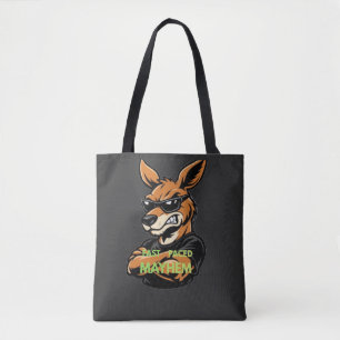 Cool Kangaroo Fast Paced Mayhem Black T-Shirt Tote Bag