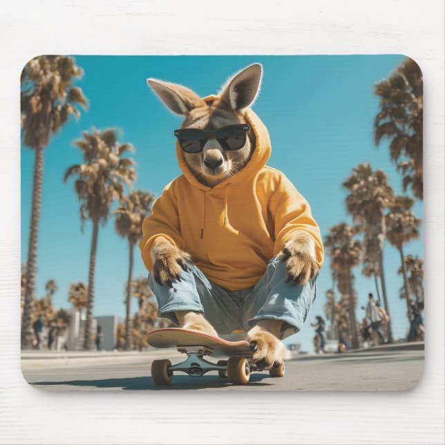 Cool Kangaroo in Sunglasses on a Skateboard Mouse Mat (Front)
