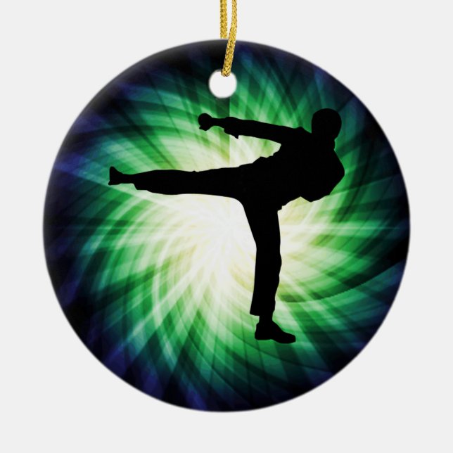Cool Karate Kick Ceramic Tree Decoration (Front)