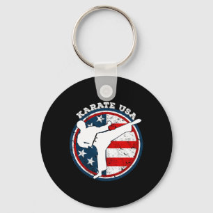 Cool Karate With American Flag For Women Kids Men Key Ring