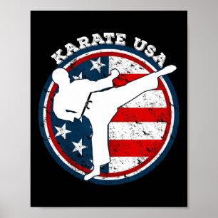 Cool Karate With American Flag For Women Kids Men  Poster