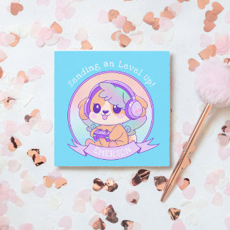 Cool Kawaii Gamer Girl Dog Birthday Wishes in Blue Card