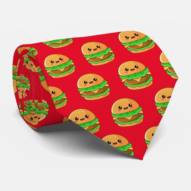 cool Kawaii hamburger tiled pattern Tie (Rolled)