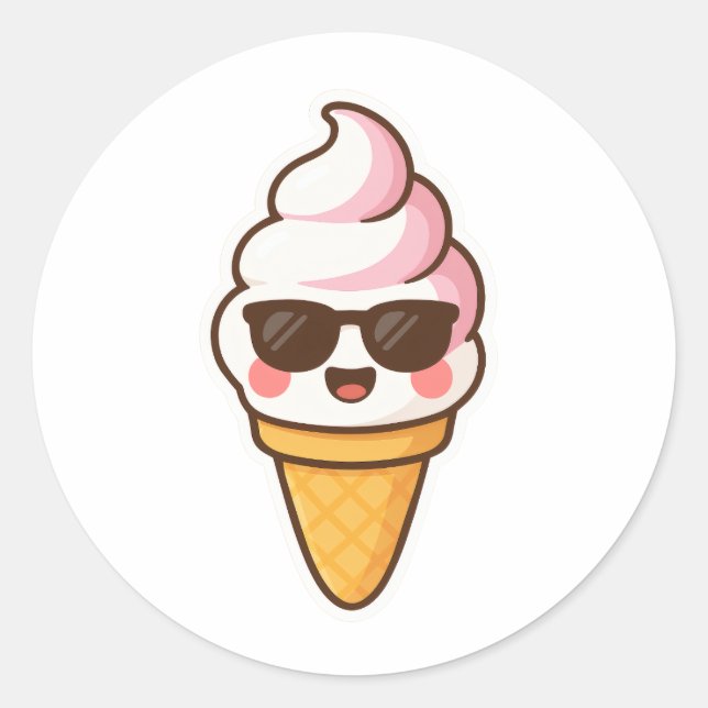 Cool Kawaii Ice Cream Classic Round Sticker (Front)