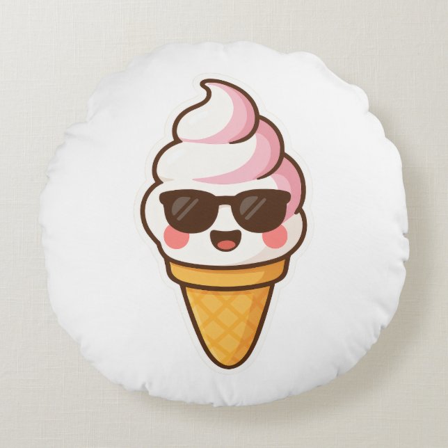 Cool Kawaii Ice Cream Round Cushion (Front)