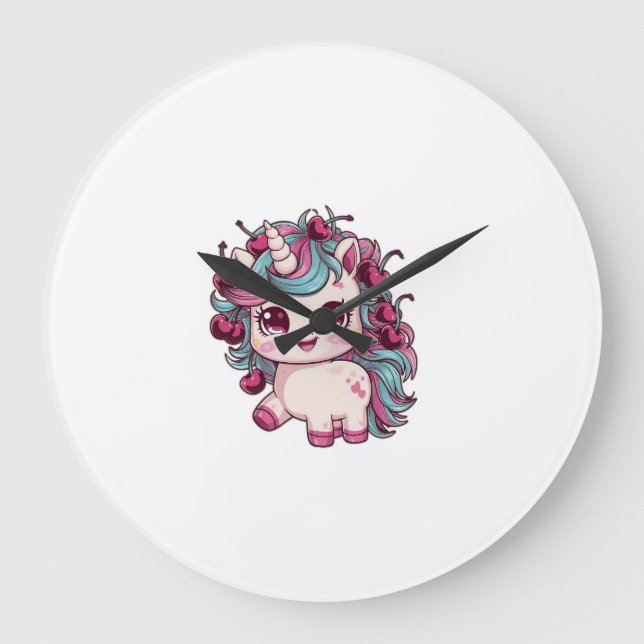 Cool kawaii unicorn with cherries Long Sleeve T-Sh Large Clock (Front)
