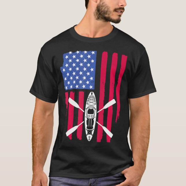 Cool Kayaking For Kayak Fishing USA American Flag T-Shirt (Front)