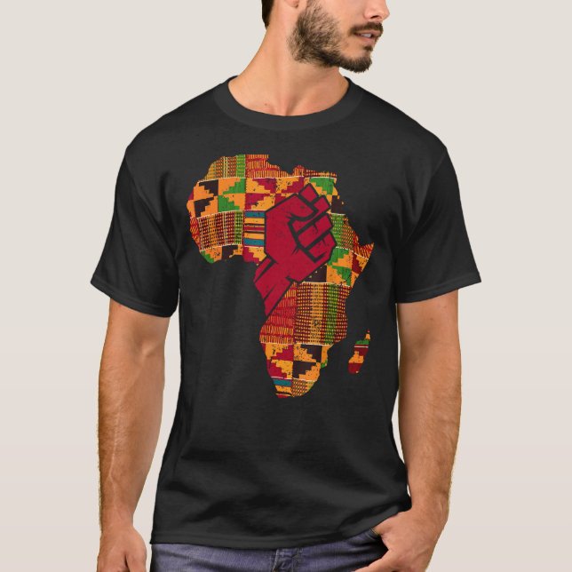 Cool Kente Cloth Art Men Women Africa Map Black Po T-Shirt (Front)