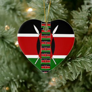 Cool Kenyan Lovely Flags Colours Black Red Green  Ceramic Tree Decoration