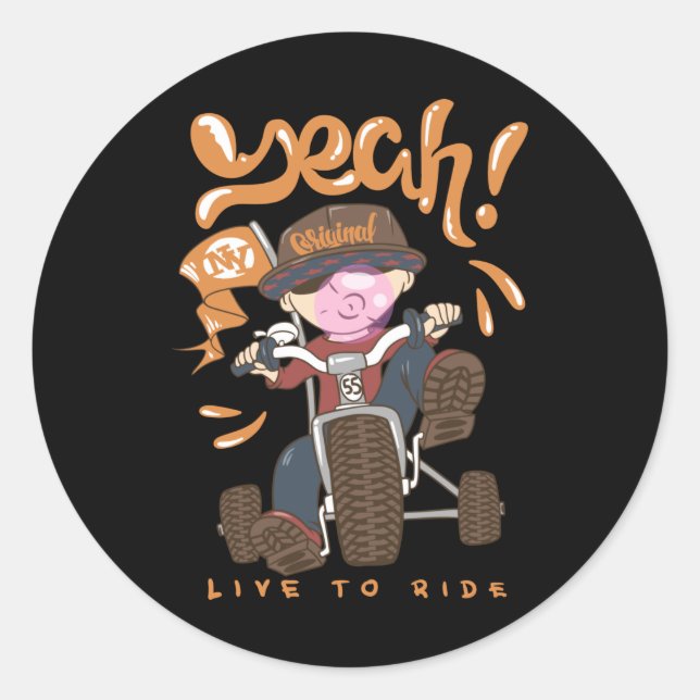 Cool kid on bike classic round sticker (Front)