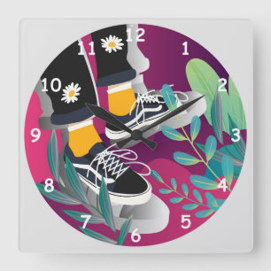 Cool Kid with Tennis Shoes just Chilling Square Wall Clock