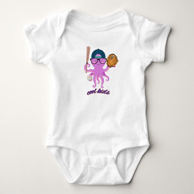 Cool Kids Baseball Octopus Baby Bodysuit (Front)