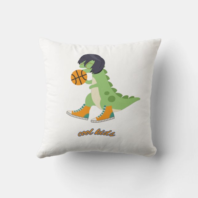 Cool Kids Basketball Dinosaur Throw Pillow (Back)