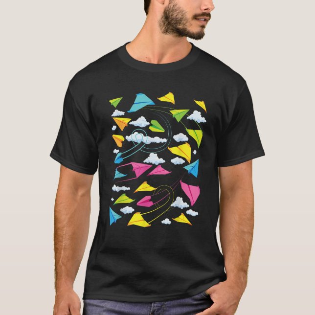 Cool Kids Colourful Paper Plane Funny Origami Airp T-Shirt (Front)