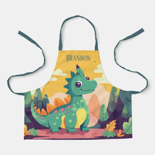 Cool kids dinosaur lovers add name apron (Front)