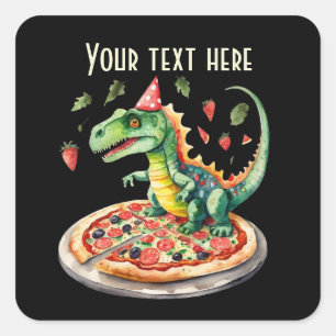Cool kids dinosaur pizza party add text square sticker