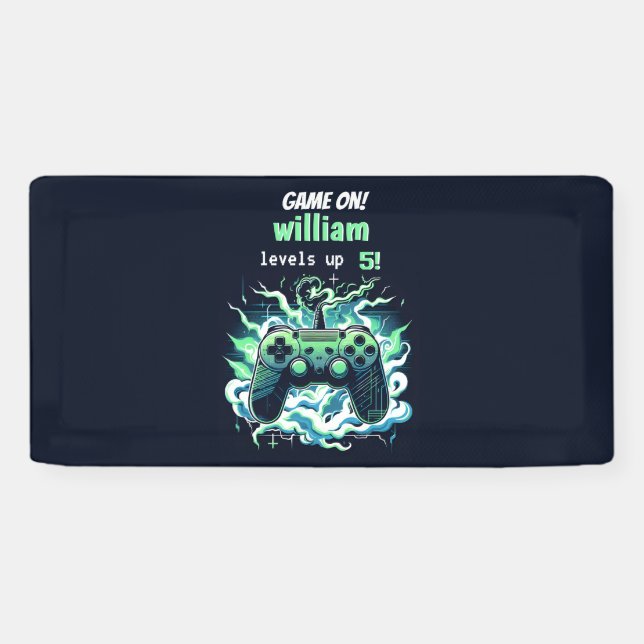 cool kids gaming level up 5th birthday banner (Horizontal)