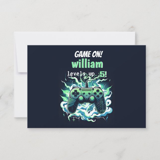 cool kids gaming level up 5th birthday thank you card (Front)