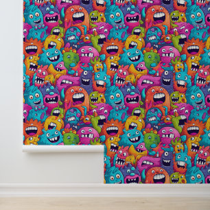Cool kids monster tiled pattern unisex wallpaper