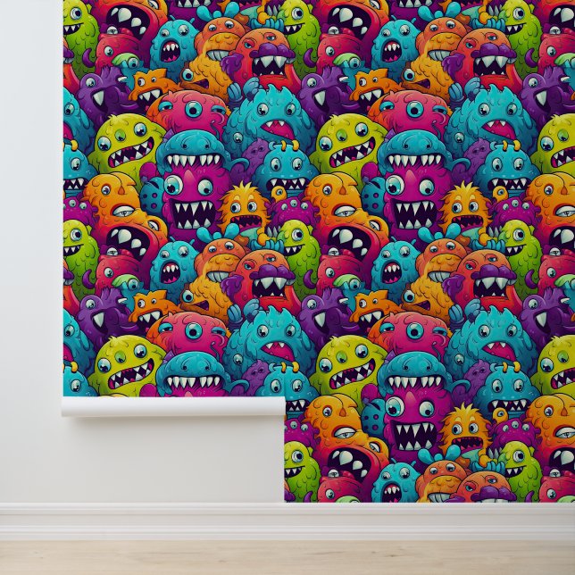 Cool kids monster tiled pattern unisex wallpaper (Application)