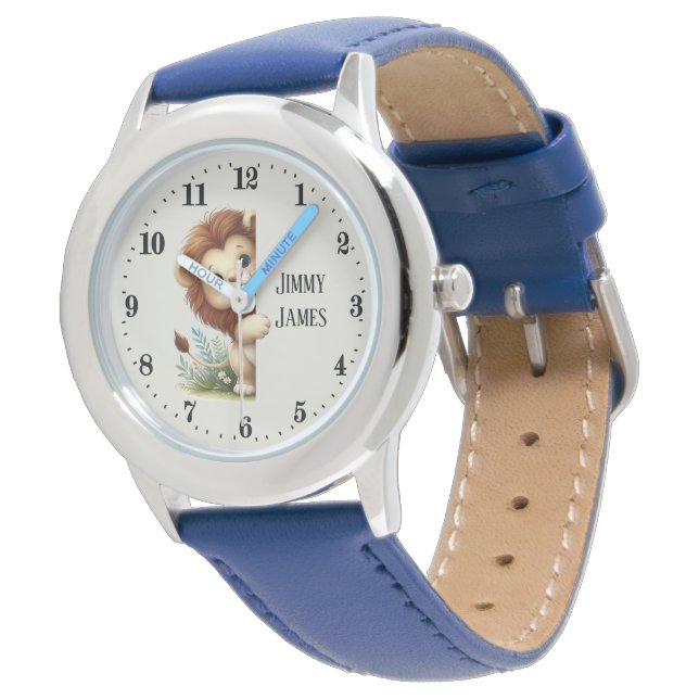 Cool kids peeking lion add name unisex watch (Angled)