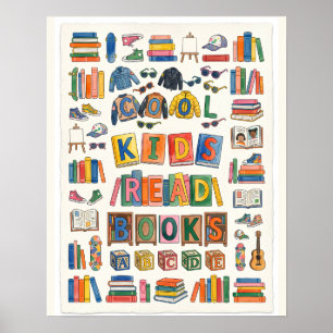 Cool Kids Read Books Watercolor Poster