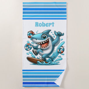 Cool kids shark add name  beach towel
