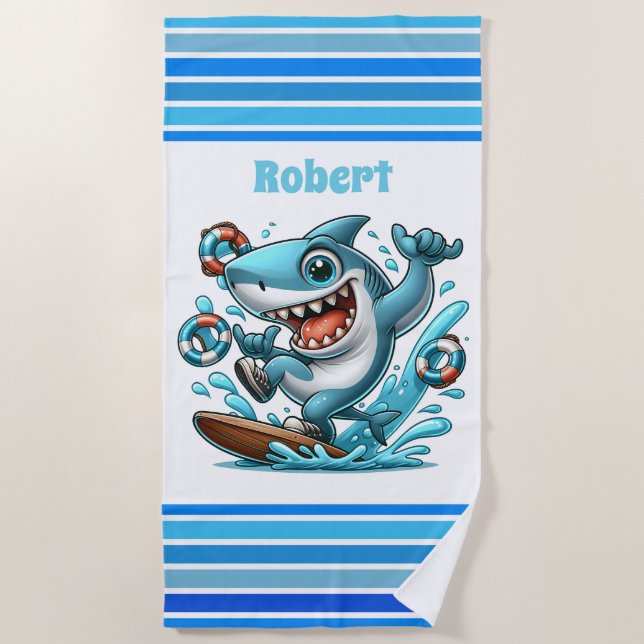 Cool kids shark add name  beach towel (Front)