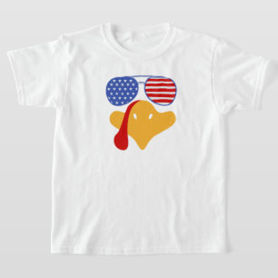 Cool Kids Thanksgiving Turkey Face Usa Flag Funny T-Shirt