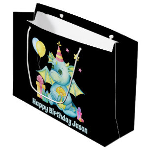 cool kids unisex dragon add name Happy Birthday Large Gift Bag