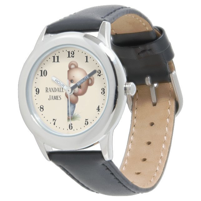 Cool kids unisex peeking bear add name watch (Angled)