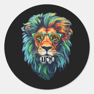 Cool King – Colourful Lion with Shades Design Classic Round Sticker