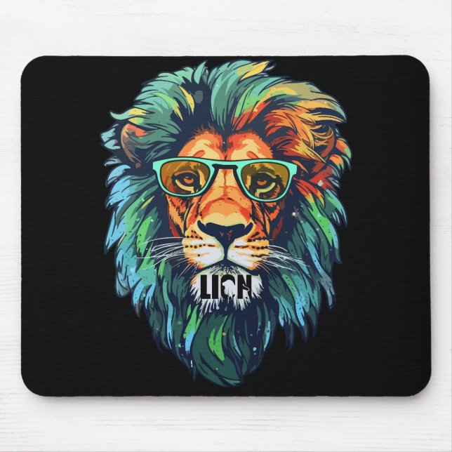 Cool King – Colourful Lion with Shades Design Mouse Mat (Front)