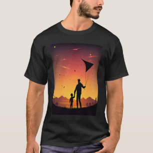 Cool Kite Builder Dad Dad Playing Kite In Sunset T-Shirt