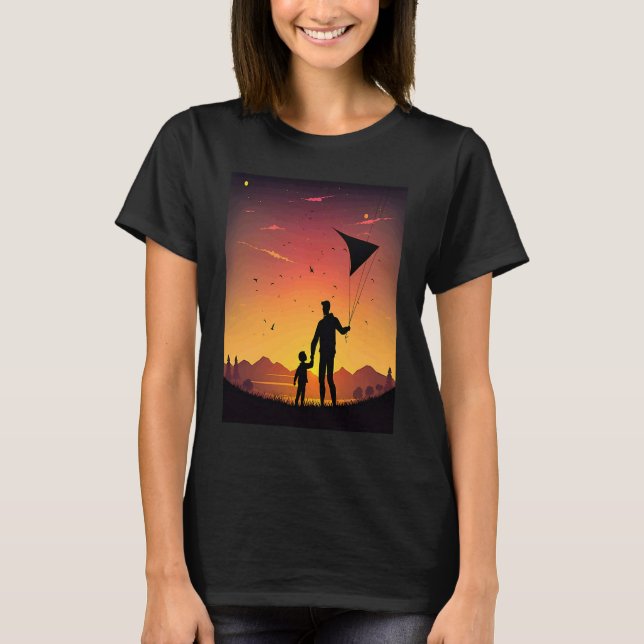 Cool Kite Builder Dad Dad Playing Kite In Sunset T-Shirt (Front)