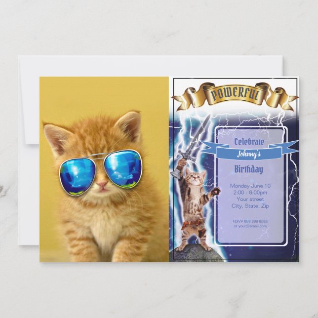Cool Kitten in sunglasses Invitation (Front)