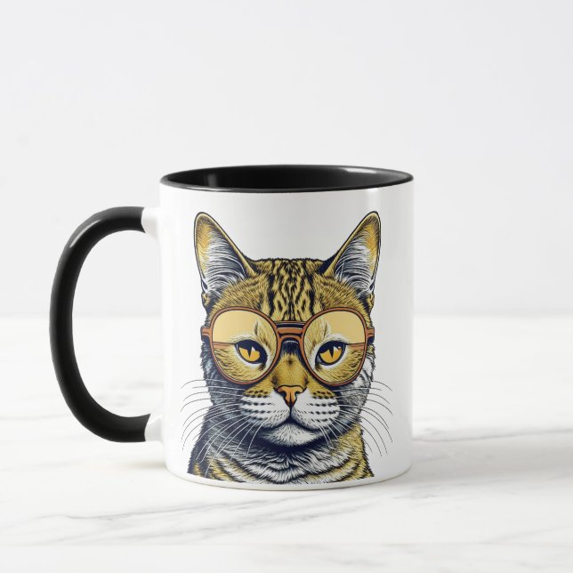 Cool Kitty Cat with Glasses Personalised Mug (Left)