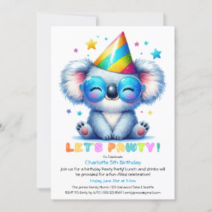 Cool Koala Birthday Invitation Blue Glitter Party