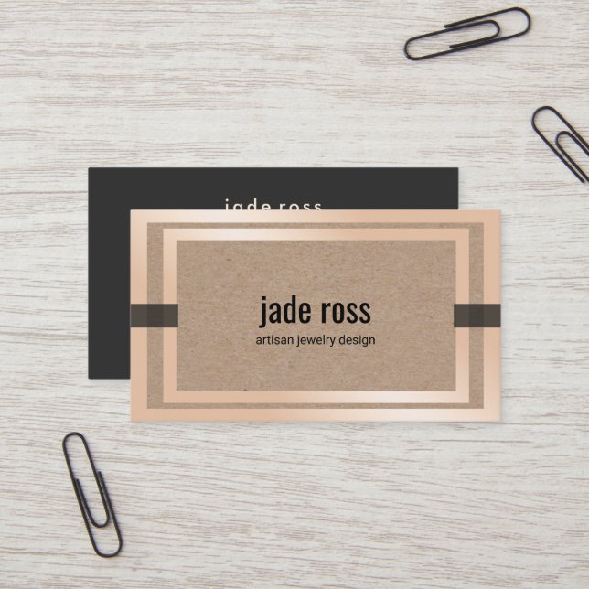 Cool Kraft Paper Jewellery Designer Rose Gold Bord Business Card (Front/Back In Situ)